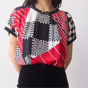 Vintage Escada Geometric Red and Black Women's Top sz 36 us 8